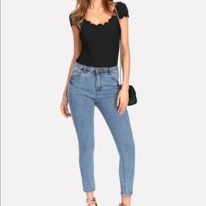 Scallop rim capped shoulder bodysuit